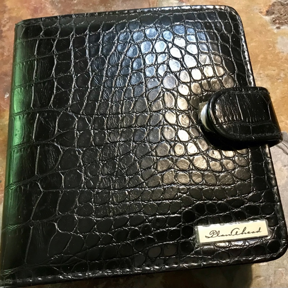 Vintage Croc Embossed Faux Leather Black Planner 6x5 1/2 inches